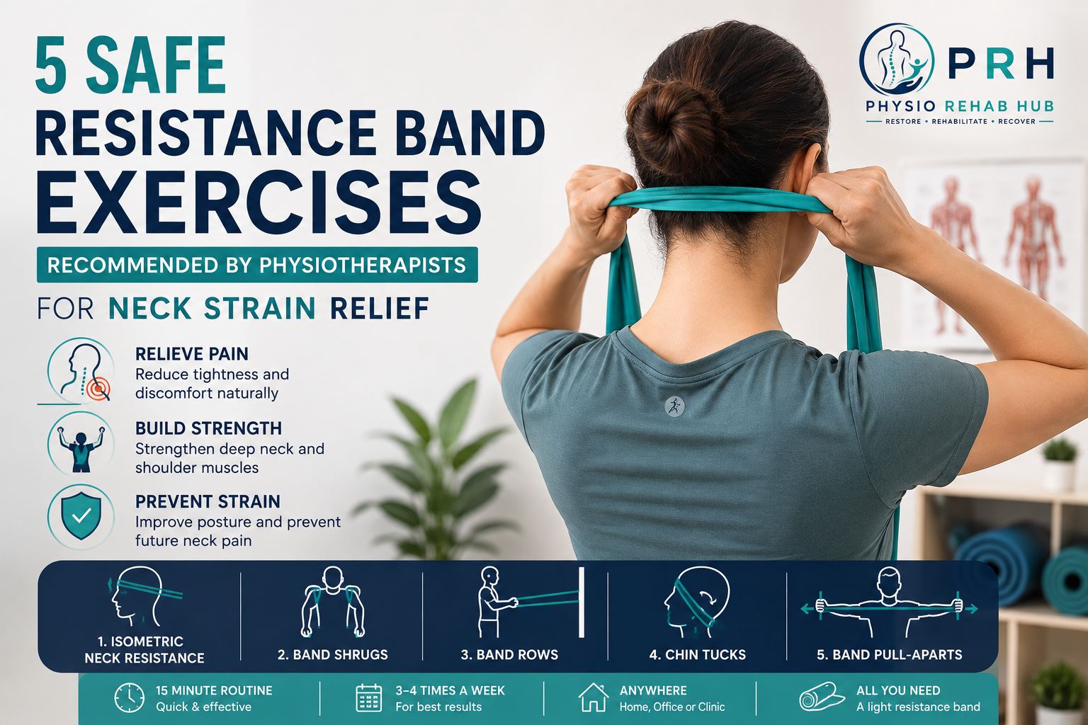 5 Safe Resistance Band Exercises Recommended by Physiotherapists for Neck Strain Relief